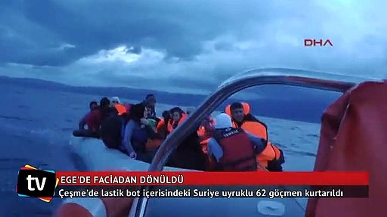 Çeşme'de lastik bot içerisindeki Suriye uyruklu 62 göçmen kurtarıldı