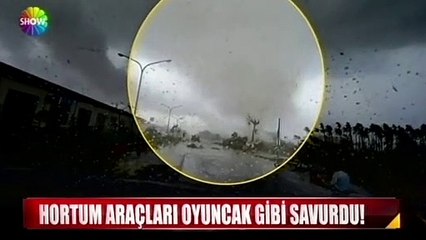 Hortum otomobilleri böyle savurdu