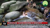 Turistler şelalenin arkasındaki 'yutan mağara'yı keşfetti