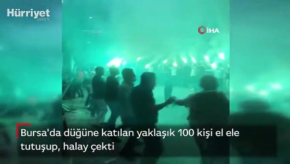 Bursa'da düğüne katılan yaklaşık 100 kişi el ele tutuşup, halay çekti