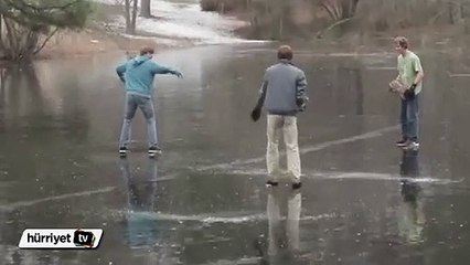 Buz tutmuş gölette şaka yapınca...