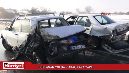 Edirne'de buzlanan yolda 9 araç kaza yaptı
