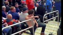 Marriage on ice: Shirtless man is BRUTALLY shut down by his girlfriend at US hockey game as his marriage proposal goes woefully wrong - live on Kiss Cam in front of a sold-out crowd of 17,255 in New York