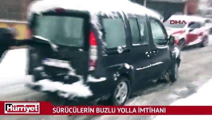 Sürücülerin buzlu yolla imtihanı