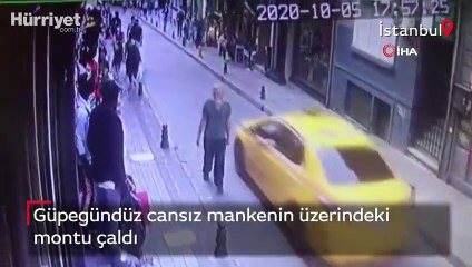 Güpegündüz cansız mankenin üzerindeki montu çaldı