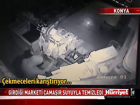 HIRSIZLIK İÇİN GİRDİĞİ MARKETİ ÇAMAŞIR SUYUYLA TEMİZLEDİ