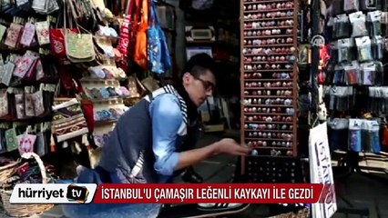 Çamaşır leğenli kaykay ile İstanbul'u gezdi