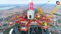 Construction of TV tower in Istanbul’s Çamlıca viewed by aerial camera