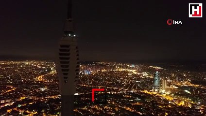 Işıklandırılan Çamlıca Kulesi havadan görüntülendi