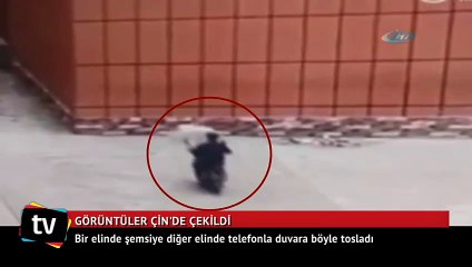 Motosikletli duvara böyle tosladı