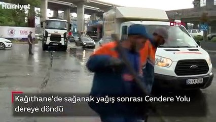 Sağanak yağış sonrası Cendere Yolu dereye döndü