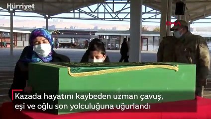 Acı veda... Uzman çavuş, eşi ve oğlu son yolculuğuna uğurlandı
