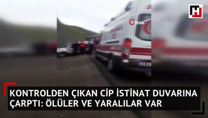 Kontrolden çıkan cip istinat duvarına çarptı