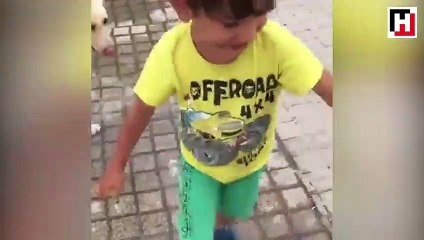 Sokak köpeğine su içiren çocuklardan insanlık dersi