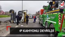 TEM'de çöp kamyonu devrildi