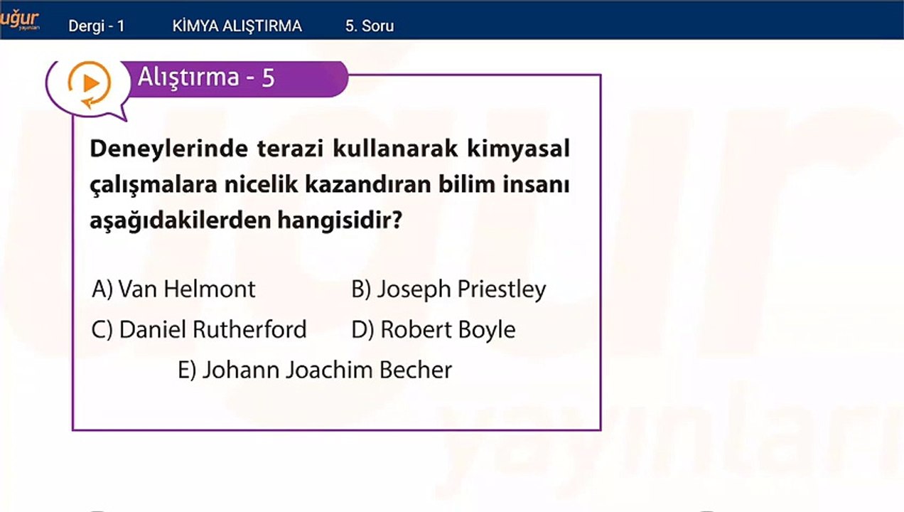 Kimya - Kimyanın Gelişimi ve Alıştırmalar soru: 5