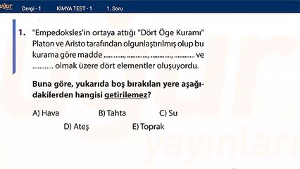 Kimya – Test 1 Soru: 1