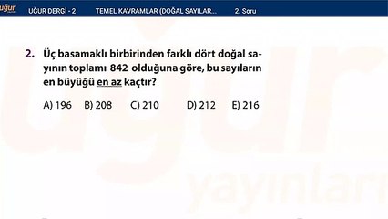 Temel kavramlar - Doğal sayılar - Tam sayılar alıştırma Test : 2 Soru: 2