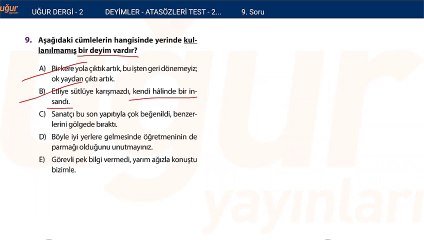 Türkçe - Deyimler ve Atasözleri Test 2 Soru : 9