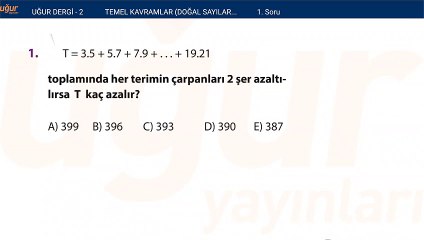 Temel kavramlar - Doğal sayılar - Tam sayılar alıştırma Test : 2 Soru: 1