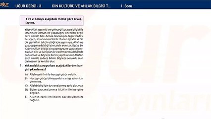 Din Kültürü ve Ahlak Bilgisi Test Soru : 1