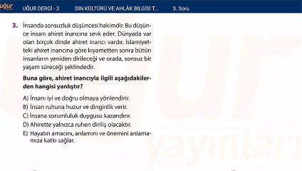 Din Kültürü ve Ahlak Bilgisi Test Soru : 3