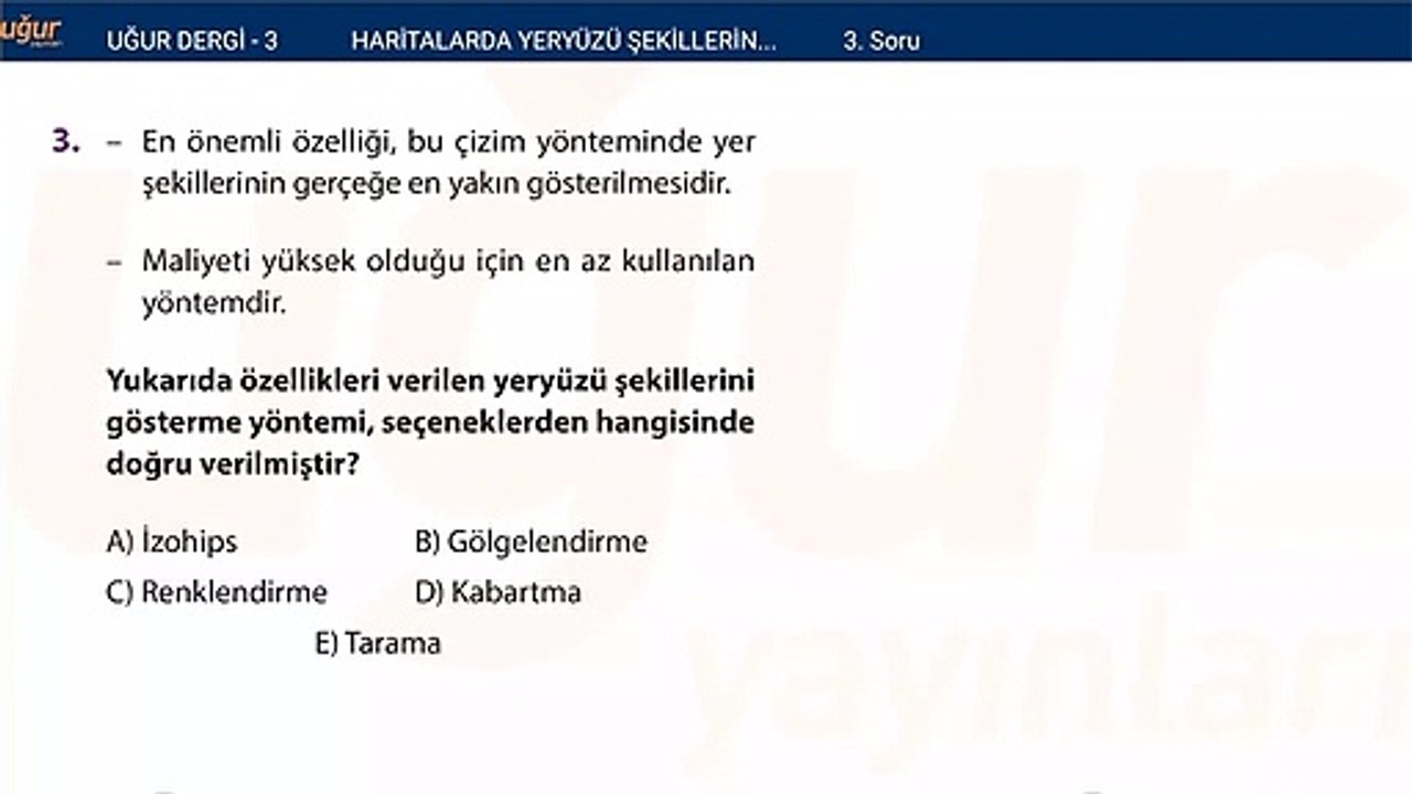 Coğrafya - Haritalarda Yeryüzü Şekillerini Gösterme Test Soru : 2