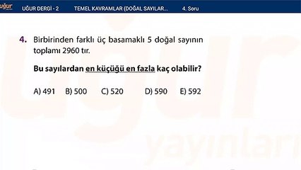 Temel kavramlar - Doğal sayılar - Tam sayılar alıştırma Test : 2 Soru: 4