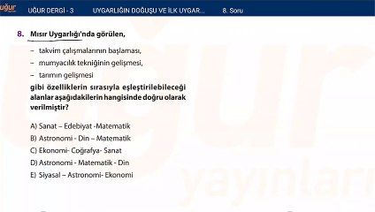 Tarih - Uygarlığın doğuşu ve ilk uygarlıklar Soru 8