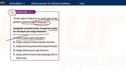Türkçe - Cümle Anlamı ve Yorumu Kavramlar Soru : 1