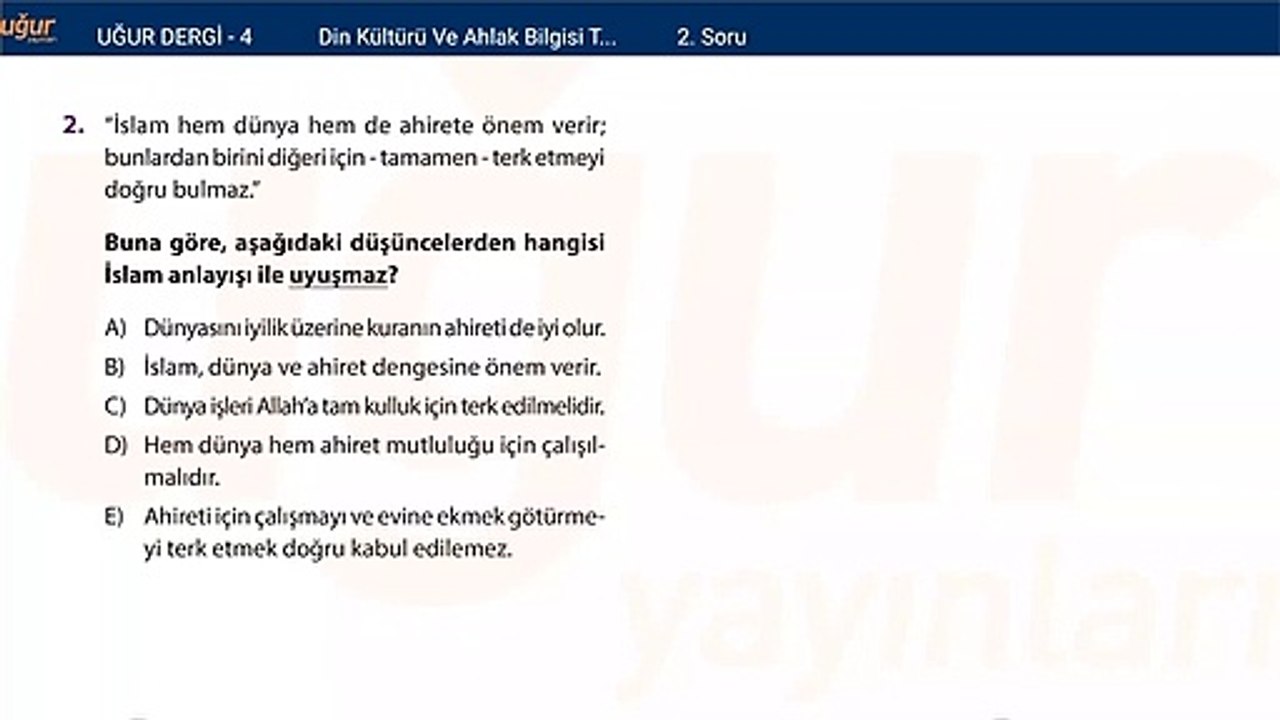 Din Kültürü ve Ahlak Bilgisi - Test 1 Soru: 2