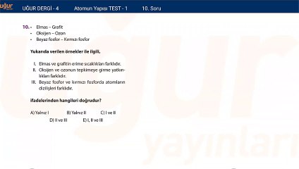 Kimya - Atomun Yapısı Test 1 Soru: 10