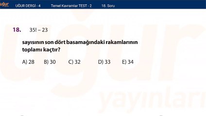 Temel Matematik - Temel Kavramlar Test 2 - Soru: 18