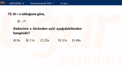 Temel Matematik - Temel Kavramlar Test 1 - Soru: 19