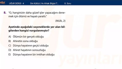 Din Kültürü ve Ahlak Bilgisi - Test 1 Soru: 8