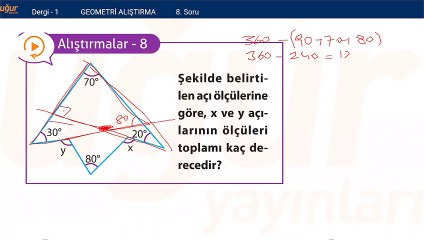 Geometri Doğruda Açılar ve Alıştırmalar Soru: 8