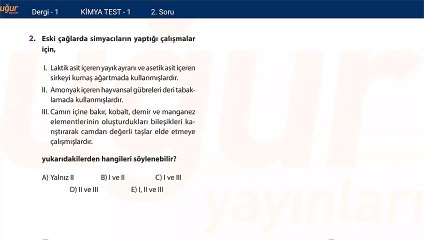 Kimya – Test 1 Soru: 2