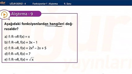 Matematik - Fonksiyonlar 1  Alıştırma Soru: 9