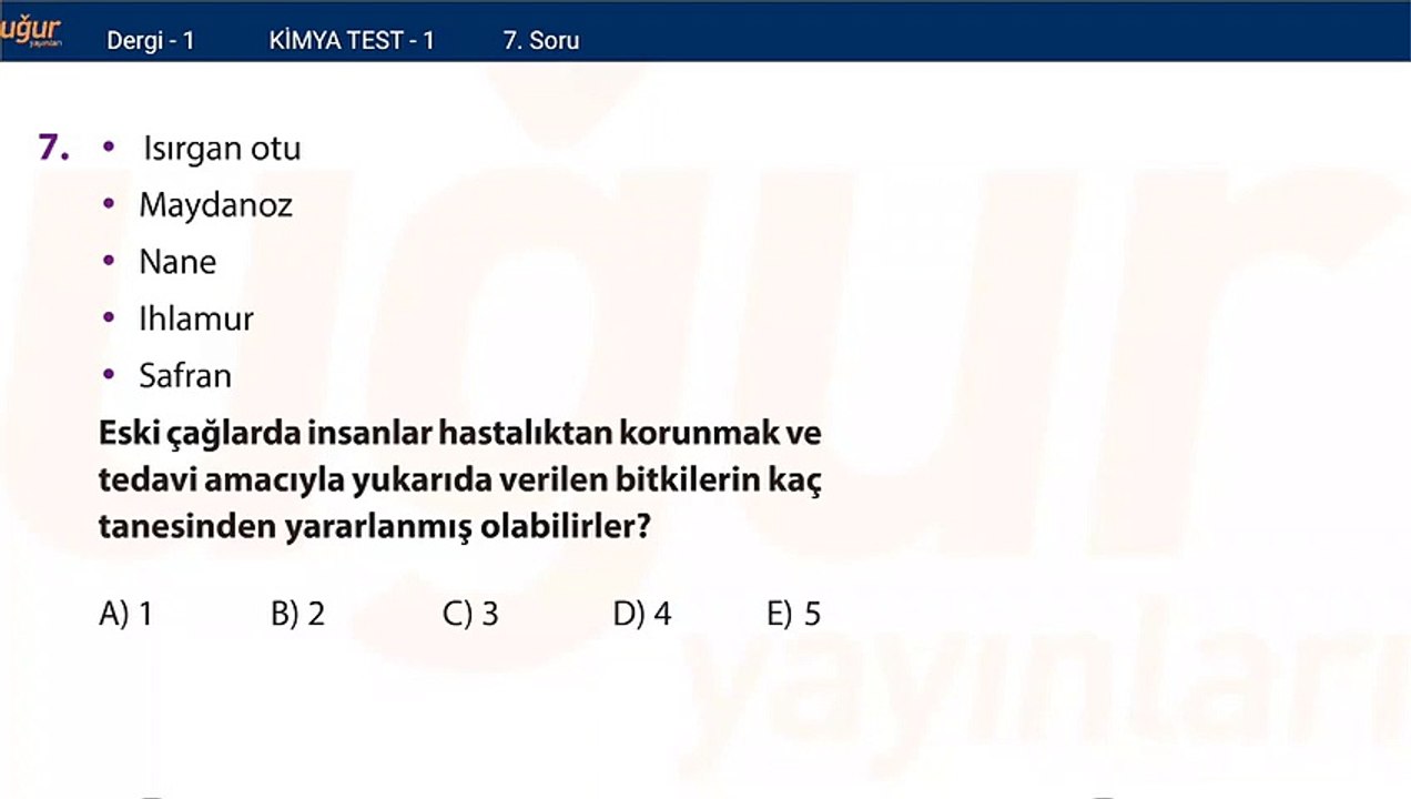 Kimya – Test 1 Soru: 7