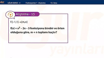 Matematik - Fonksiyonlar 1  Alıştırma Soru: 13