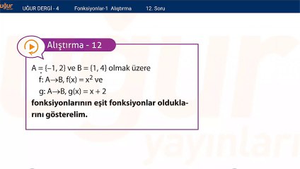 Matematik - Fonksiyonlar 1  Alıştırma Soru: 12