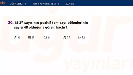 Temel Matematik - Temel Kavramlar Test 1 - Soru: 20