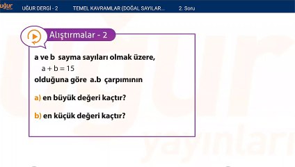 Temel kavramlar - Doğal sayılar - Tam sayılar alıştırma Soru: 2