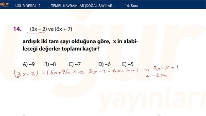 Temel kavramlar - Doğal sayılar - Tam sayılar alıştırma Test : 1 Soru: 14