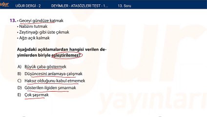 Türkçe - Deyimler ve Atasözleri Test 1 Soru : 13