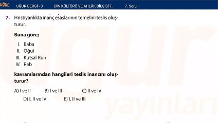 Din Kültürü ve Ahlak Bilgisi Test Soru : 7