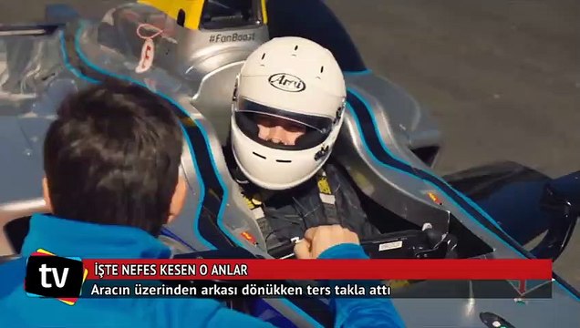 Hareket eden aracın üzerinden ters takla attı