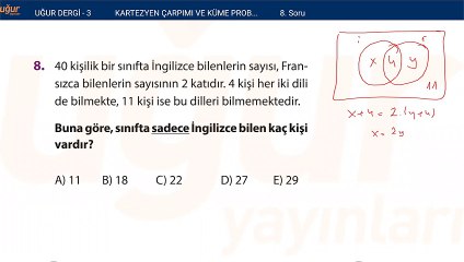 Matematik - Kartezyen çarpımı ve Küme Problemleri - Test soru : 8