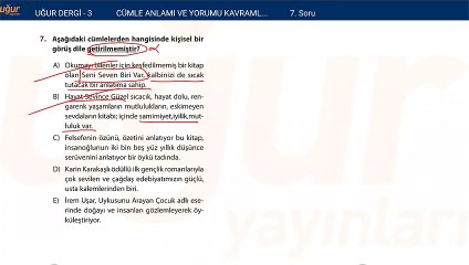 Türkçe - Cümle Anlamı ve Yorumu Kavramlar Test - Soru : 7