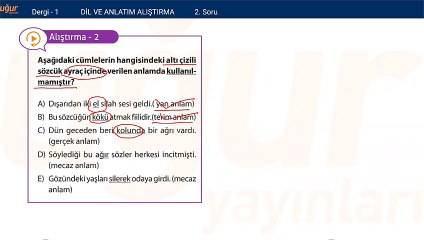 Türkçe Sözcükte Anlam ve Alıştırma soru: 2